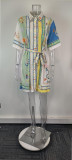 Plus Size Short Sleeve Color Block Mini Dress GHHE-29130