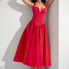 Plus Size Solid Color Halterneck Backless Maxi Dress GHHE-28979