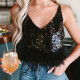 Deep V Neck Feather Edge Sequin Sling Vest GOLB-SU4255