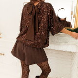 Fashion Sequin Half Sleeve Back Tie Up Shirt GOLB-SU4268
