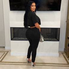 Holes Short-Sleeve T-Shirt Two-Piece Pants Set  YNSF-2683