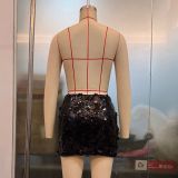Pink Floral Sequin Mini Skirt GOLB-SU4260