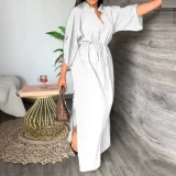 Plus Size Solid Color 3/4 Sleeve Maxi Dress GHHE-8849