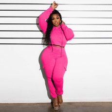 Patchwork Fleece-lined Hooded Sweatshirt Pants Two-Piece Set YNSF-2621