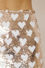 Heart-Print Color-Block Sequined Skirt GOLB-SU4243