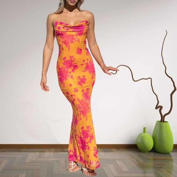 Plus Size Sexy Print Slim Sling Maxi Dress GHHE-28023