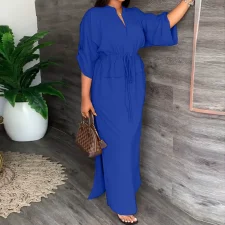 Plus Size Solid Color 3/4 Sleeve Maxi Dress GHHE-8849