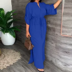 Plus Size Solid Color 3/4 Sleeve Maxi Dress GHHE-8849