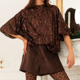 Fashion Sequin Half Sleeve Back Tie Up Shirt GOLB-SU4268