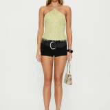 Fur Sequin Halterneck Sleeveless Tank Tops GOLB-SU4256