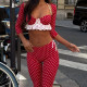 Polka Dot Print Halterneck Tie Seven-Tenth Pant Three-Piece Set GOLB-SU4228