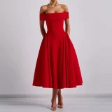 Plus Size One Shoulder Solid Color Maxi Dress GHHE-29261