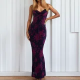 Plus Size Sexy Print Slim Sling Maxi Dress GHHE-28023