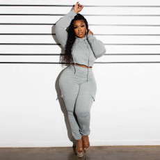 Patchwork Fleece-lined Hooded Sweatshirt Pants Two-Piece Set YNSF-2621