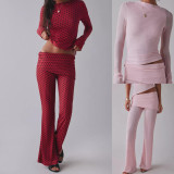 Long Sleeve Short Irregular Top Two Piece  Pants Set GOLB-SU4218