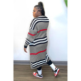 Plus Size Stripe Knits Long Coats QYXZ-9100