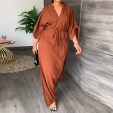 Plus Size Solid Color 3/4 Sleeve Maxi Dress GHHE-8849