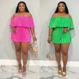 Off Shoulder Press Pleated Romper YNSF-1895