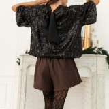 Fashion Sequin Half Sleeve Back Tie Up Shirt GOLB-SU4268