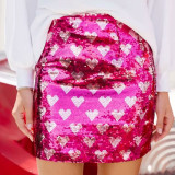 Heart-Print Color-Block Sequined Skirt GOLB-SU4243