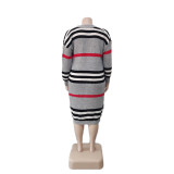 Plus Size Stripe Knits Long Coats QYXZ-9100