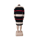 Plus Size Stripe Knits Long Coats QYXZ-9100