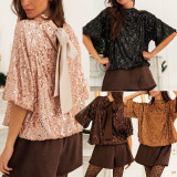 Fashion Sequin Half Sleeve Back Tie Up Shirt GOLB-SU4268