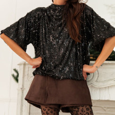 Fashion Sequin Half Sleeve Back Tie Up Shirt GOLB-SU4268