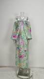 One-Shoulder Tie-Dye Print Strapless Dress+Shawl 2 Piece Set GHHE-28431