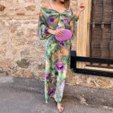 One-Shoulder Tie-Dye Print Strapless Dress+Shawl 2 Piece Set GHHE-28431