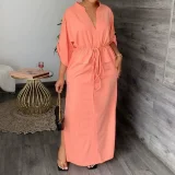 Plus Size Solid Color 3/4 Sleeve Maxi Dress GHHE-8849