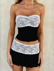 Lace Patchwork Wrap Chest Top Two Piece Skirts Set GOLB-SU4248