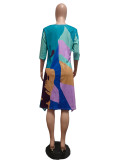 Print 3/4 Sleeve Loose Midi Dress QYXZ-9135