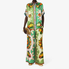 Plus Size Color-Block Print Top And Wide-Leg Pants Two-Piece Set GHHE-28065