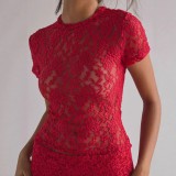 Lace Short Sleeve T Shirt Shorts 2 Piece Set GOLB-SU4238
