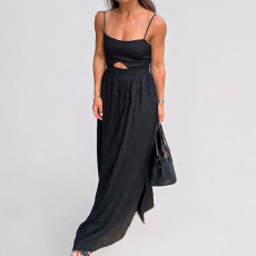 Plus Size Sling Solid Color Maxi Dress GHHE-28964