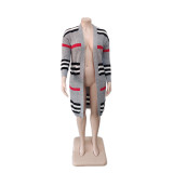 Plus Size Stripe Knits Long Coats QYXZ-9100