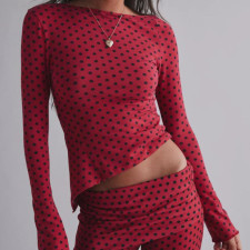 Long Sleeve Short Irregular Top Two Piece  Pants Set GOLB-SU4218