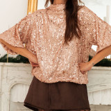 Fashion Sequin Half Sleeve Back Tie Up Shirt GOLB-SU4268