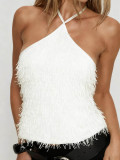 Fur Sequin Halterneck Sleeveless Tank Tops GOLB-SU4256