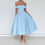 Plus Size One Shoulder Solid Color Maxi Dress GHHE-29261
