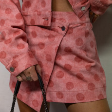 Retro Polka Dot Denim Irregular Skirt GOLB-SU4250