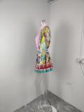 Plus Size Print Long Sleeve Shirt Two Piece Skirts Set GHHE-29195