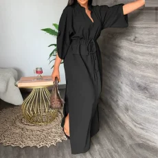 Plus Size Solid Color 3/4 Sleeve Maxi Dress GHHE-8849