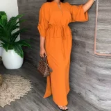Plus Size Solid Color 3/4 Sleeve Maxi Dress GHHE-8849