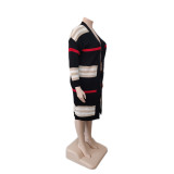 Plus Size Stripe Knits Long Coats QYXZ-9100