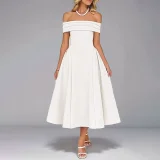 Plus Size One Shoulder Solid Color Maxi Dress GHHE-29261