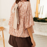 Fashion Sequin Half Sleeve Back Tie Up Shirt GOLB-SU4268