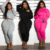 Patchwork Fleece-lined Hooded Sweatshirt Pants Two-Piece Set YNSF-2621
