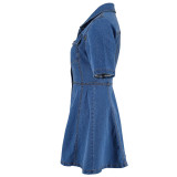 Short Sleeve Lapel Denim Mini Dress GDAM-218671
